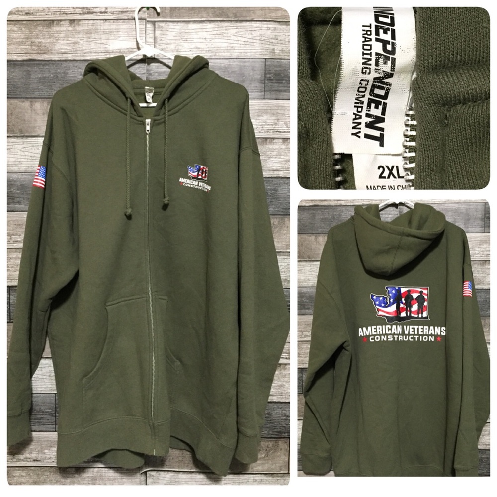 Independent Trading American Veterans Construction Hoodie Men’s XXL Olive Green